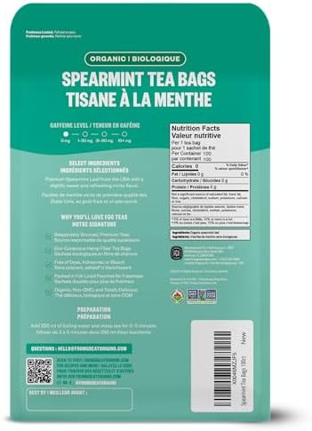 FGO Organic Spearmint Leaf Tea, 100 Count, Eco-Conscious Tea Bags, Caffeine Free, Resealable Bag, Packaging May Vary (Pack of 1) - 2