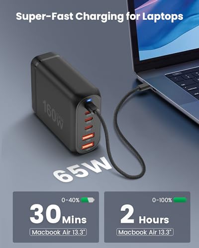 GEEKERA USB C Charger, 160W 6-Port Fast USB Charging Station with 4 USB-C + 2 USB-A, Portable Multiport USB C Wall Charger for iPhone 15-12 Series, iPad Pro, Mac Book, Galaxy, Pixel, Switch, and More