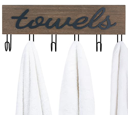 image for Mkono Towel Holder Wall Mounted Towel Rack Bathroom Decor Rustic Wood 
