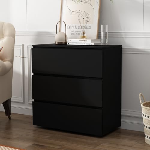 ROMSHINE 3 Drawer Dresser for Bedroom, Modern Chest of Drawers, Wooden Closet Storage Dresser Tower for Living Room, Black
