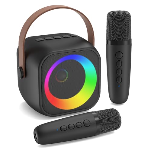 Jeefu Karaoke Maschine mit 2 Karaoke Mikrofon, Tragbaren Bluetooth Lautsprecher für Erwachsene/Kinder, Geschenk Spielzeug Junge 3-15 Jahre, Mini Karaoke Maschine mit Disco Licht,...
