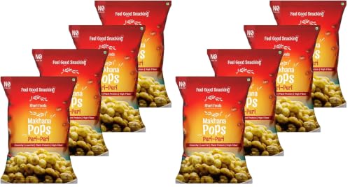 Image of Khari Foods Premium Flavoured Makhana 25g, Crunchy & Roasted Makhana Pops, Protein Source, Fibre Rich, No Palm Oil, Gluten Free (Peri Peri Pack 4) (Pack of 2)