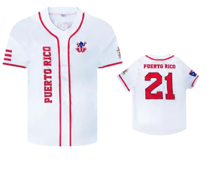 Puerto Rico Baseball Jersey World Classic Game Unisex Stitched Shirt, White, L