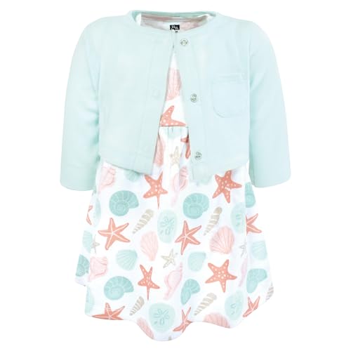Image of Hudson Baby Infant and Toddler Girls Cotton Dress and Cardigan Set