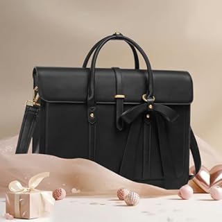 MOSISO Laptop Bag for Women, 15-15.6 inch PU Leather Laptop Shoulder Bags Convertible Backpack, 16 inch Messenger Bags Casual Handbag Work Briefcase Travel Computer Bag with Bowknot, Black