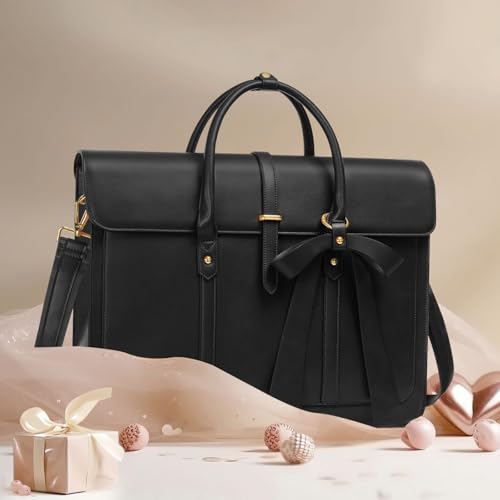Bolso morral para laptop de mujer en cuero PU negro miniatura 3