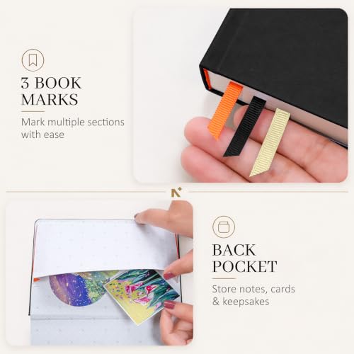 Image of NEORAH -B6 DOTTED | 368 Pages - 110 Gsm | PAGE A DAY JOURNAL (17.5 X 12.5 cm)-Hardcover Dot Grid Notebook |Back Pocket |3 Silk Book Mark - Completely HANDMADE for Journaling,writing - BLACK