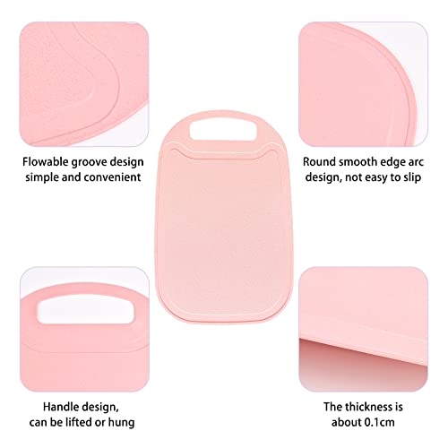 Tabla de cortar rectangular de plástico rosa con mango y ranura miniatura 6