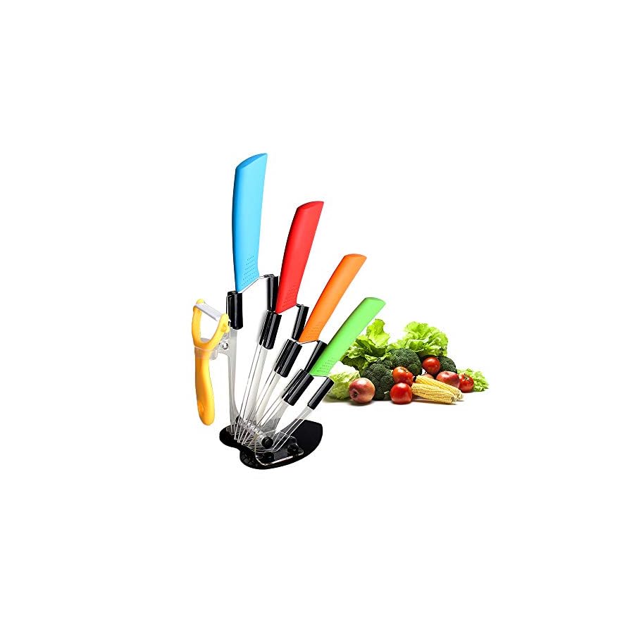 Ceramic Knife Set,Five Piece 6" Chef Knife, 5" Utility Knife, 4" Fruit Knife, 3" Paring Knife, 1'' Vegetable Fruit Peeler, Rust Proof And Stain Resistant, Kitchen Chef Knife Sharp Set (Colorful)