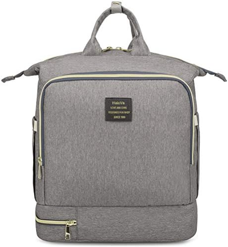 HaloVa Diaper Bag, Baby Nappy Backpack, Unisex Travel Bag, Mommy Maternity Daddy Shoulders Bag, with Stroller Hooks, Baby Changing Pad, Insulated Milk Bottle Pocket, and Wet Cloth Pocket, Linen