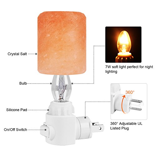 Syntus 2 Pack Himalayan Salt Lamp Natural Crystal Salt Light Glow Hand Carved Night Lights Wall Light, Ul Listed Plug For Lighting, Decoration And Air Purifying #TOP4