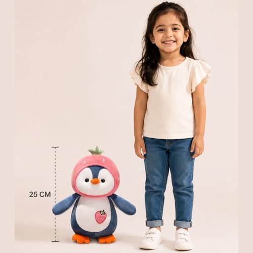 Image of Pink Fruit Penguin Plush Stuffed Toy 25cm | Ultra Soft Hugging Pillow | for Kids Boys Girls