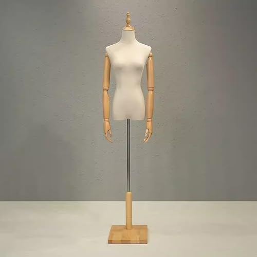 Miniatura 2 de Cuerpo de maniquí con cabeza desmontable, modelo de altura ajustable para mostrar ropa de mujer, brazos de madera y base para coser ropa, joyas