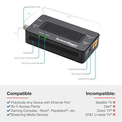 Screenbeam Moca 2.5 Network Adapter For Higher Speed Internet, Ethernet Over Coax - Single Add-On Adapter For Existing Moca Network (Model: Ecb6250S02) #TOP7