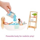 Barbie Kąpiel z konfetti Zestaw z lalką, szczeniaczkiem, mydlanym kolorowym konfetti i akcesoriami, motyw dbania o dobre samopoczucie, HKT92