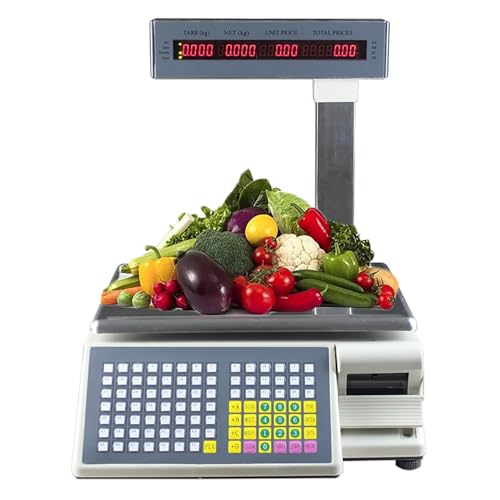 Báscula informática de precios comerciales, caja registradora con báscula electrónica de códigos de barras,báscula para impresora de etiquetas con pantalla LED de doble cara,30kg