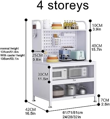 4-Tier Kitchen Storage Cabinet - Versatile Bakers Rack, Microwave Oven Shelf & Coffee Bar Organizer with Flip Doors - Space-Saving Storage Solution for Home, Office, Pantry & Garage