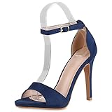 VAN HILL Damen Sandaletten High Heels Klassische Basic Schuhe Elegante Stiletto Leder-Optik Abendschuhe Freizeit Absatzschuhe 206598 Dunkelblau 39