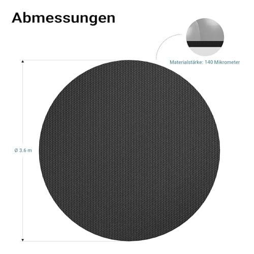 Wiltec Pool Solarfolie Ø 3,6 m, schwarz, Poolheizung aus 140 µ starkem PE Film, Poolabdeckung Poolplane Solarplane rund