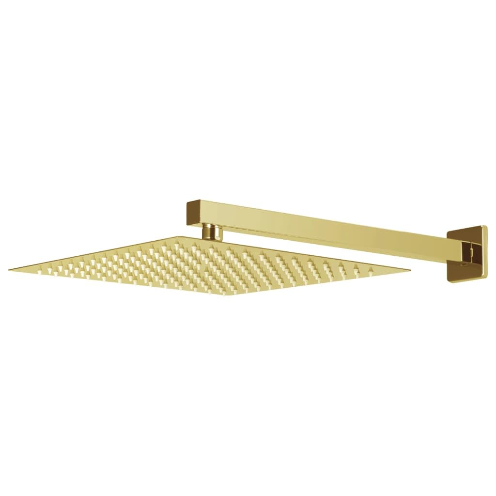 Sistema doccia dorato in acciaio inox 201 con soffione da 30 x 30 cm, tubo da 150 cm, doccetta a mano, 168 ugelli in silicone, attacco G 1/2 per vasca da bagno e box doccia