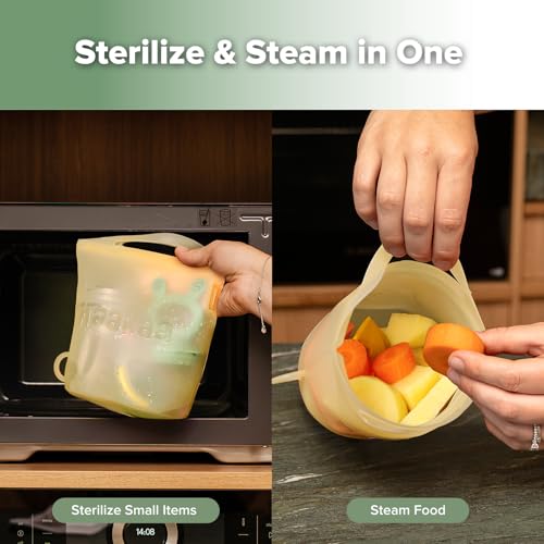 Image of Haakaa Silicone Travel Microwave Steamer & Steriliser Bag, 30oz /900mlReusable Silicone Steaming Bags for Baby Small Items, Pacifiers, Teethers or Baby Cups, Great for Home and On-The-Go,Pineapple /1PC
