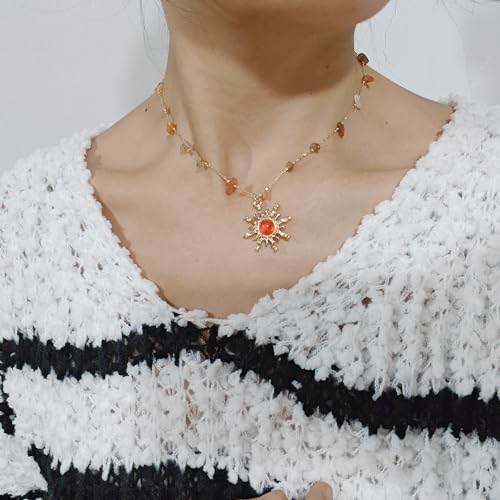 Aktully Crystal Sun Necklace for Women 18K Gold Plated Sun Pendant Necklace Natural Stone Crystal Choker Necklace Healing Crystal Necklace Christmas Trendy Jewelry for Women3