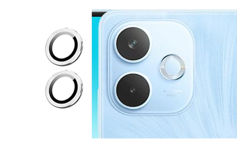 Image of imluckies Camera Ring Lens Protector (Aluminum with Tempered Glass) Compatible for Oppo A5 Pro - Silver (Pack of 2 rings)
