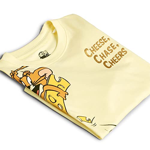 Image of Kidsville Tom & Jerry Printed Regular Fit Yellow Cotton Boy's T-Shirt