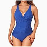 Tummy Control Swimsuits for Women 2025 Slimming One Piece Bathing Suit Retro Ruched Push Up Vintage Padded Swimwear 4th of July Swimsuits for Women Dark Blue