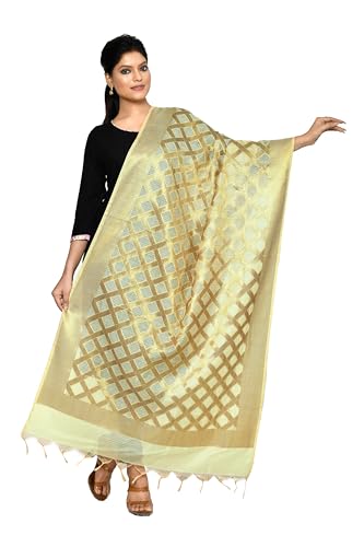 Cotton Banarasi Dupatta for Women, Shawl Scarf Wrap Chunni (Beige-3) - Main Image