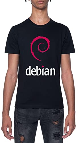 Debian T-shirt preta para homem de manga curta com decote redondo preto T-Shirt Mens, Neron, XL