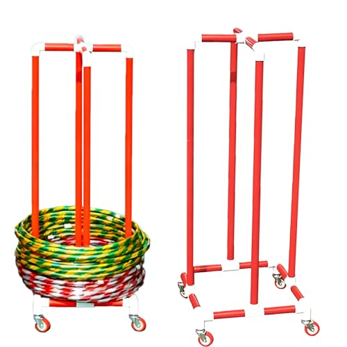 フラフープ 収納 フラフープホルダー(キャスター付き)、屋内/屋外用可動式PVCフープオーガナイザー、組み立て簡単スポーツ用品カート(Red_Fit 60cm/23.6in Dia Hoop)