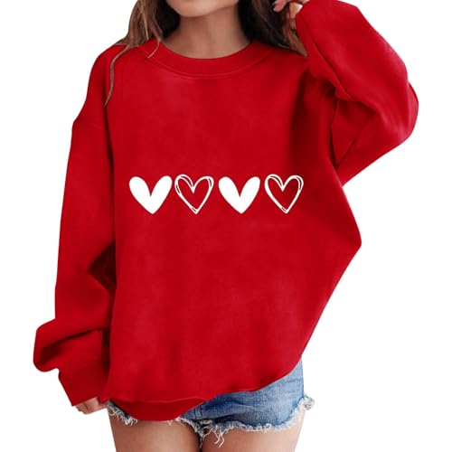 Girls and Toddlers' Heart Print Sweatshirt Crewneck Long Sleeve Pullover Tops Kids Comfy Soft Oversized Fall Winter Clothes