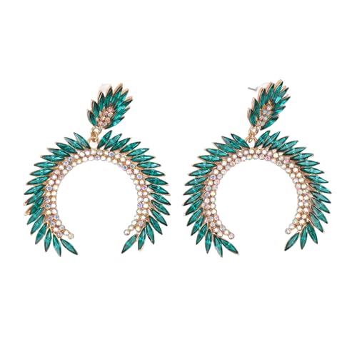 Marquise Flower Teardrop Earrings in KC Gold, Glittering Semicircle Design, Ideal for Weddings and Special Occasions (Green)
