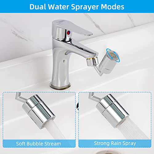 Image of 720 Degree Swivel Sink Faucet Aerator, Dual Function Kitchen Faucet Aerator, Stainless Steel, Brushed Finish, WaterSense Certified, 55 /64 Inch-27UNS Female Thread