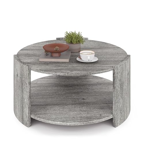 allamazing Mesa auxiliar redonda de 35 pulgadas con estante adicional para sala de estar, mesa de café con almacenamiento, mesa auxiliar de sofá para sala de estar, oficina en casa