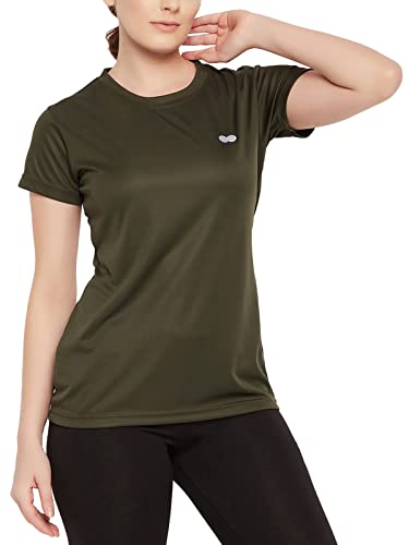 Image of Clovia Women's Comfort-Fit Text Print Active T-Shirt in Green