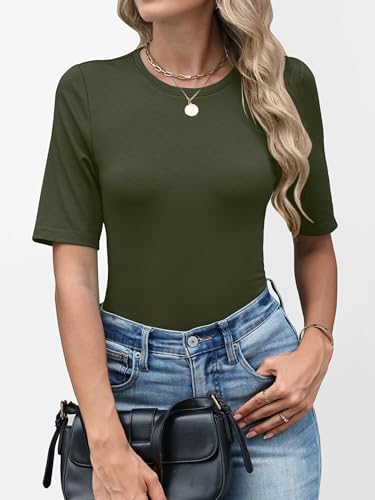 Image of ANRABESS Womens Half Sleeve Tops Crewneck Shirts Basic Fit Work Tee