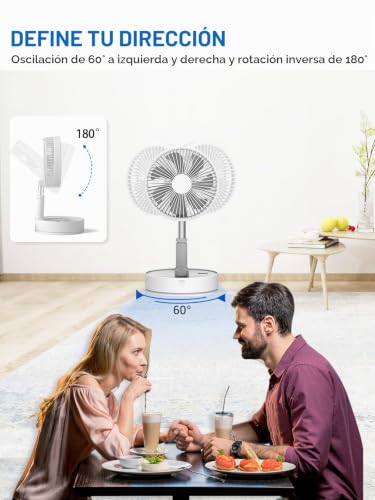 Miniatura 5 de Unitedtime Ventilador Portátil Plegable Recargable Control Remoto Batería Operada Foldaway De Pie Pedestal Ventiladores Oscilantes, Temporizador Para Acampar Viajes, Dormitorio, Plegable Blanco