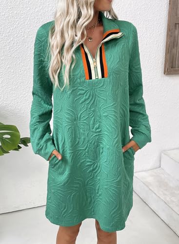 Image of BLENCOT Women's Dress Zip Up Stand Neck Pullover Sweatshirt Mini Dresses