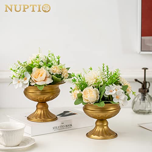 Nuptio Pcs Of 2 Mini Sized Metal Urn Planter Elegant Wedding Centerpieces Vase For Wedding Party Decoration, 12.6Cm/4.96" Tall Trumpet Vase Flower Holder For Anniversary Ceremony #TOP4