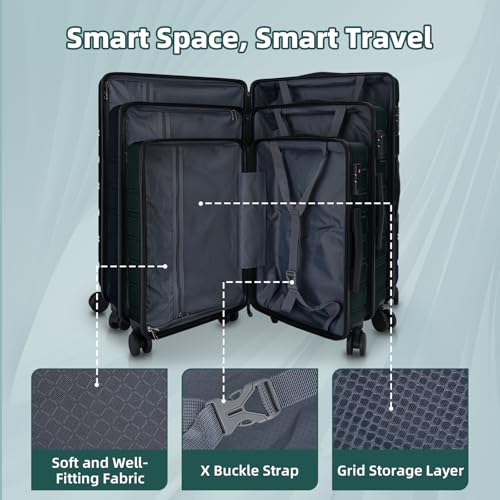 Image of Luggage Sets 3 Piece, 100% PC Hardside Luggage with Spinner Wheel TSA LOCK Lightweight Quiet Suitable for Men and Women, Family Suitable Y01 Green 20 /24 /28(Diagonal stripes)