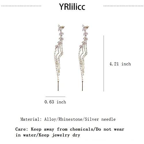 2PCS Glitter Rhinestone Long Tassels Dangle Ear Cuff Vintage Non-Piercing Fake Earrings Bridal Wedding Climber Ear Wrap Prom Ball Jewelry for Women Girls4