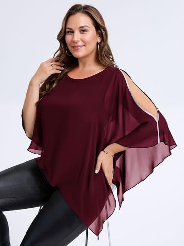 Ever-Pretty Women's Round Neck Chiffon 3/4 Batwing Sleeves Dressy Evening Wedding Top Party Blouses Shirt 024573