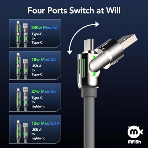 Image of MFish 240W 4-in-1 Fast Charging Cable, Grey, 6.6FT