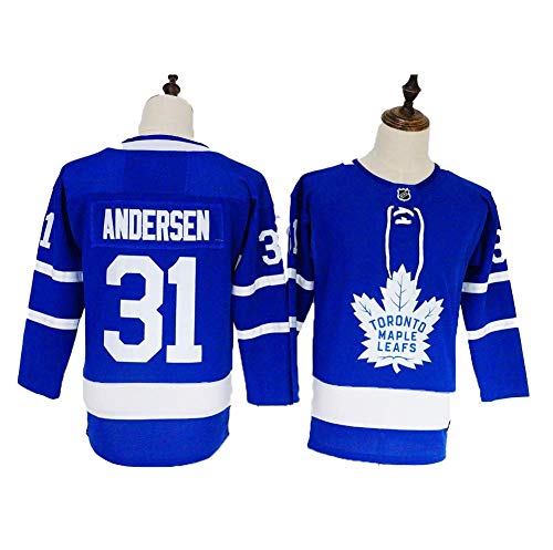 Yajun Andersen?31 Toronto Maple Leafs Camisetas Hockey Jersey sobre Hielo NHL Hombre Ropa Respirable T-Shirt de Manga Larga,Blue,L