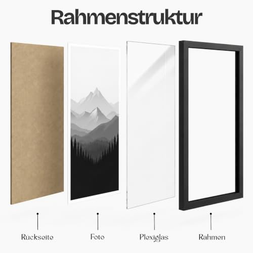 Estancia Schwarzer Bilderrahmen aus Kiefernholz 70x100 cm mit Bruchsicherem Acrylglas | Großer Moderner Holzbilderrahmen 70 x 100 cm – Ansicht 3