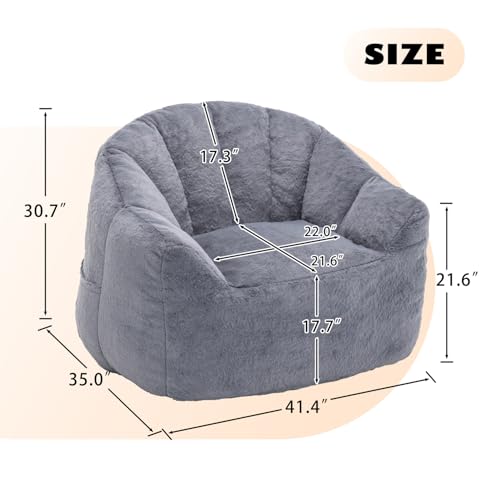Image of Bean Bag Chair with Arms for Adults - Furry Lazy Sofa, Armrests Stuffed High-Density Foam Filler Chair, Small Cozy Reading in Bedroom Living Room and Dorms (Grey)