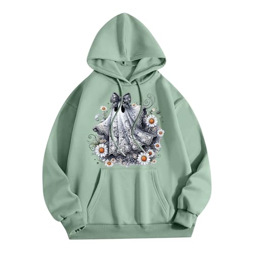 Halloween Hoodies for Women 2025 Fall Fashion Long Sleeve Cute Ghost Graphic Lightweight Hoodie with Pockets