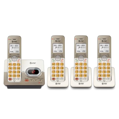 Image of AT&T EL52413 4-Handset Cordless Phone, Light Champagne | Digital Answering System, Extra-Large Backlit Keys, Caller ID /Call Waiting, DECT 6.0, Speakerphone